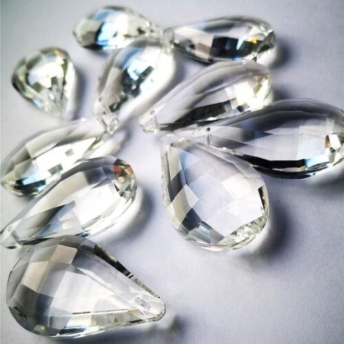 Top Quality（Free Rings) 20pcs 50mm Faceted Clear Crystal Trimming Glass Chandelier Pendants for Birthday Party Cake Topper Deco