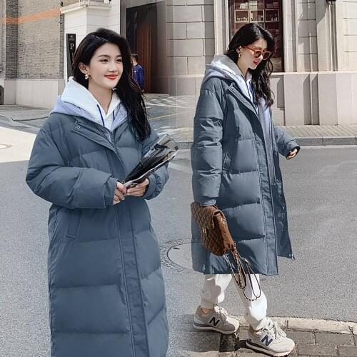 2021 Long Winter Coat Women Spliced Hooded Down Parka Ladies New Warm Winter Jacket Women Loose Jacket Coat Clothes