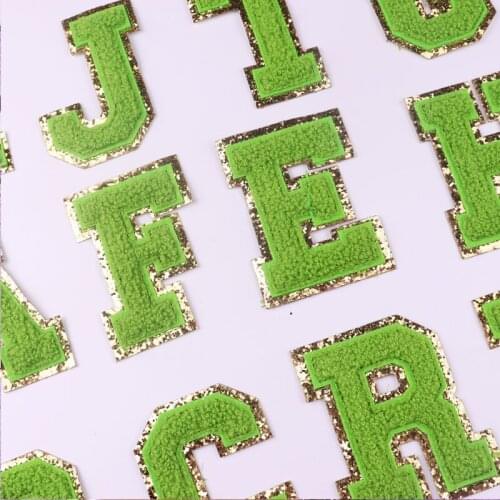 26 Green English Letters Alphabet Towel Embroidered Chenille Patches Clothing T-shirt Jacket Sew On Accessory DIY Name Applique