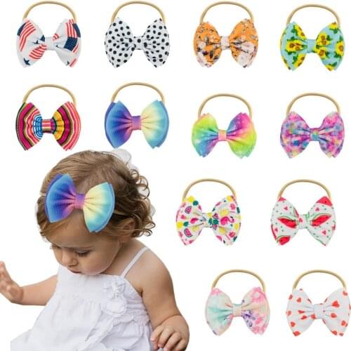 30Pcs Baby Kids Gilrs 5'' Waffle Hair Bows Nylon Headband Soft Elastic Bullet Hairband Fashion Turban Summer Headwear