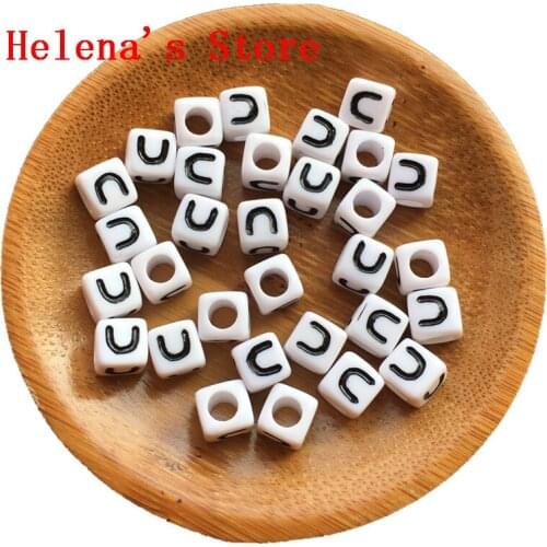 7*7MM Cube Shape 200pcs 500pcs 1800pcs/lot Letters Acrylic Beads Single Initial U Printed Plastic Alphabet Beads Fit Bracelets