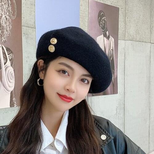 2021 Womens Girl Beret French Artist Warm Woolen Winter Beanie Hat Retro Solid Color Beret Solid Color Elegant Women Winter Hat