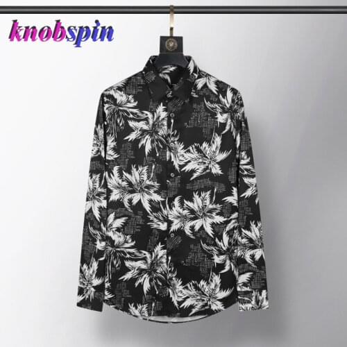 Brand Cotton Male Shirts Luxury Silk Fabric Long Sleeve Casual Mens Dress Shirts Fashion Slim fit printed Party Mens Shirts