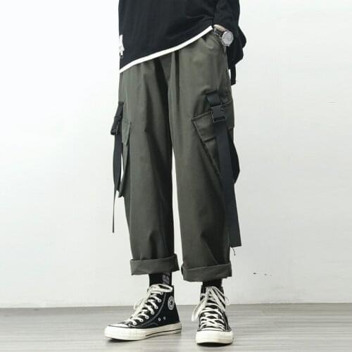 2021 Harem Jogger Pants Men Streetwear Cargo Pants Hip Hop Ribbons Casual Mens Pants Ankle-length Men Trousers Ankle-length