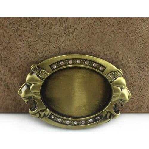 BuckleClub retro double lions belt buckle western jeans gift belt buckle FP-03715-2 antique brass FINISH drop shipping