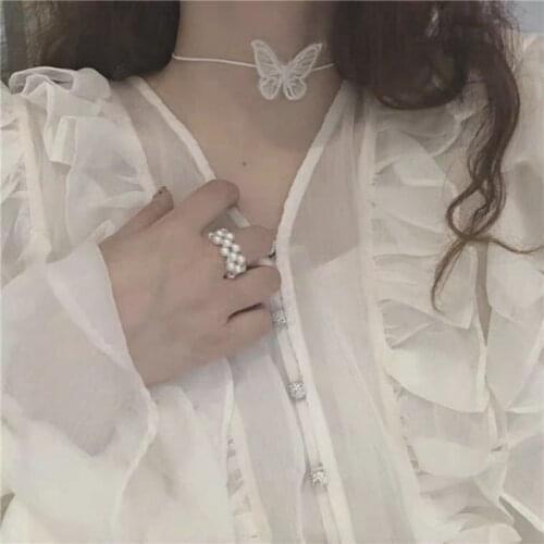 Sweet Fashion Choker Butterfly Clavicle Chain Necklace Girls Women Charm Fabric Jewelry Korean Black White Party Wedding Gift