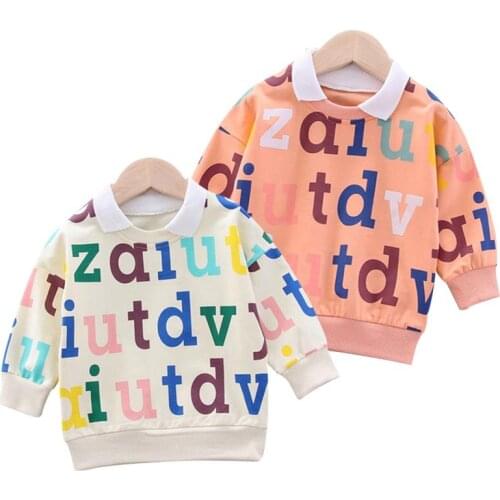 Kids Spring Autumn Fashion Casual Clothing Boys Girls Lapel Tops Children Letters Solid Color Bottoming Shirt Baby Long Sleeves