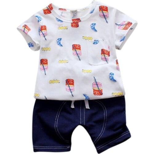 Infant Kids Shorts Suits Cartoon Tops+Denim Shorts Children Tracksuit for Boys Sets 2019 Summer Baby Girls Clothes Sport Suits