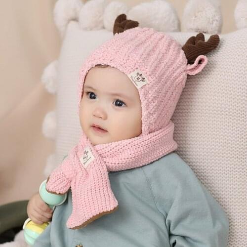 Baby Winter Warmer Knitting Scarf and Cartoon Ear Design Hat Children Kids Infant Cotton Collar Neckerchiefs Cap 2pcs