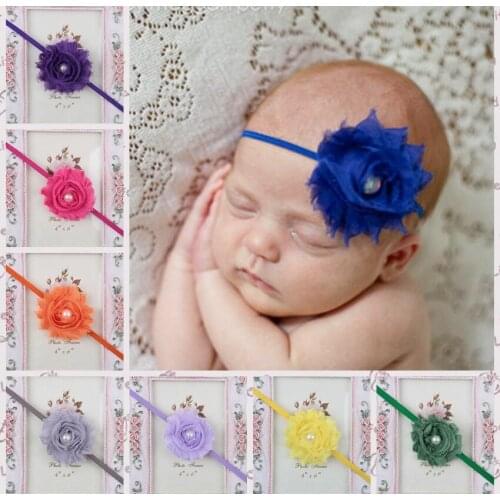 Baby Girl Solid Color Elastic Hairband Toddler Pearl Flower Thin Headband Infant Headwear Princess Kid Accessories Birthday Gift