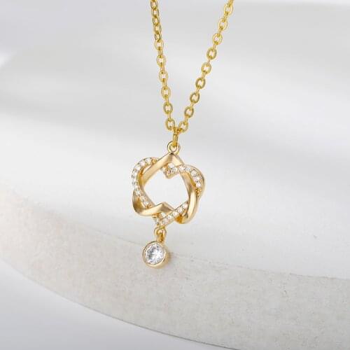 Elegant Double Heart Necklace For Women Crystal Gold Silver Color Cubic Zirconia Pendant Necklaces 2021 Trendy Couple Jewerly
