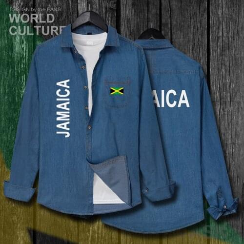 Jamaica JAM Jamaican Men Flags tops Autumn Cotton Turn-down Collar Jeans Shirt Long Sleeve fashion Cowboy Coat Casual Clothes