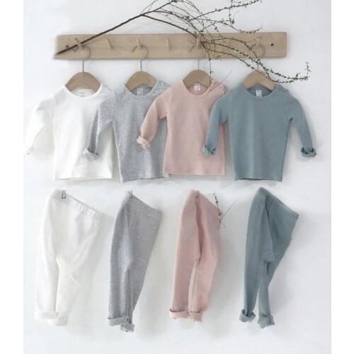 Baby Boy Girl Clothes Set Autumn Cotton Casual Solid Long Sleeve Tops+Pants for 0-24M Nightwear Baby Sleepwear Baby Boy Clothes