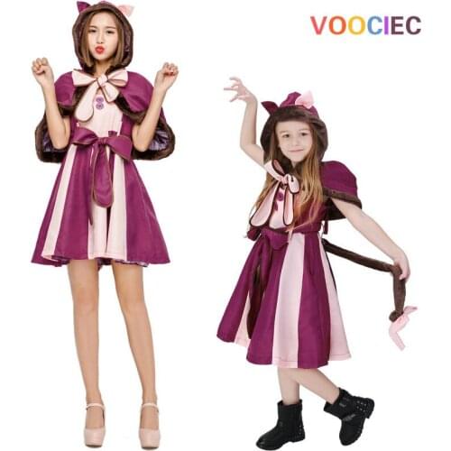 VOOCIEC Alice In Wonderland Costume Cheshire Cat Cosplay Dress For Adult Kids Halloween Fancy Party Suit Parent-child Clothes
