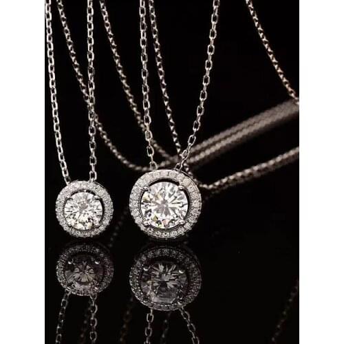 Round Moissanite Pendant S925 Sterling Silver Chain Chokers Necklace White D Color 1ct 2ct Women Luxury Fine Jewelry