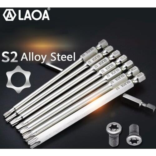 LAOA 1/4 Electric Torx Bits with Magnetic Screwdriver 50mm 100mm Length S2 Electric Hex Torx Head T8-T20-T40