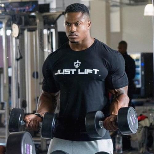 Summer Cotton Running Sport Gym T Shirt Men Fitness Bodybuilding Training Clothing Male Casual White Black Short Sleeve Tee Tops