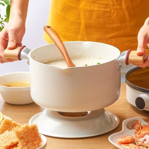 Nordic Ceramic Soup Pot with Composite Multi-layer Bottom Household Gas Pots Stainless Steel Double-ear Stew Pot with Lid