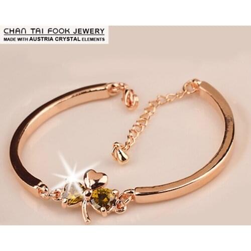 New women hot sell fashion Rose gold delicate and graceful clover Crystal chaim bracelets & bangles B2005