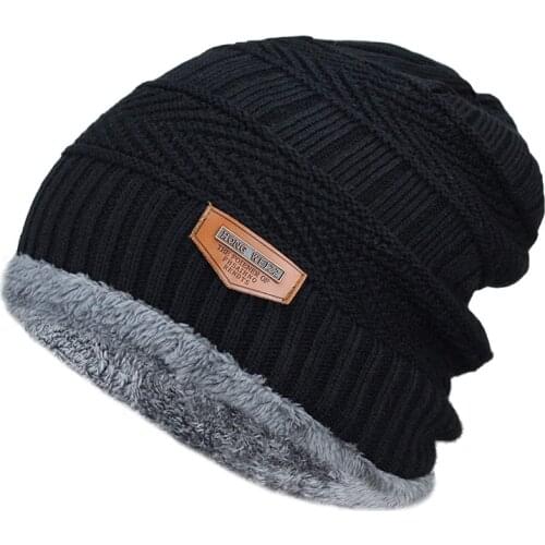 New Mens winter hat fashion knitted black hats Fall Hat Thick and warm and Bonnet Skullies Beanie Soft Knitted Beanies Cotton