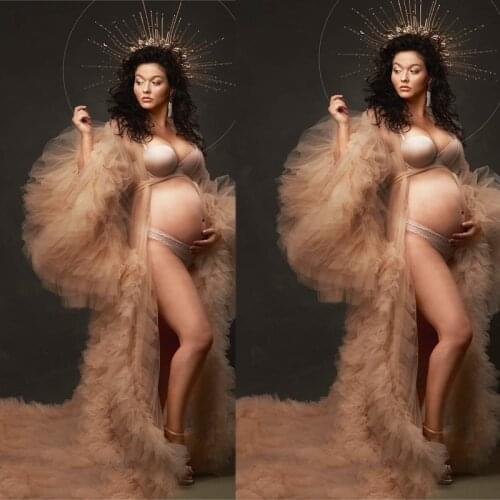 New Arrival Illusion Tulle Nightrobe Party Dress Ladies Kimono Pregnant Women Evening Sleepwear Women Bathrobe Nightgown