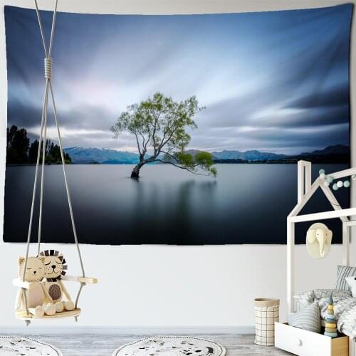 Lonely Landscape Tree Tapestry Wall Hanging Bohemia Ancient Quiet Lake Witchcraft Table Mat Room Home Decor