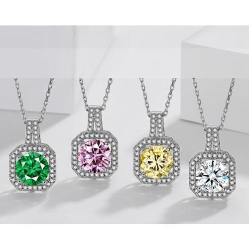 Luxury Pink Diamond Pendant Necklaces For Women Real 925 Sterling Silver Link Chain Fine Jewelry Engagement New Romantic Gift