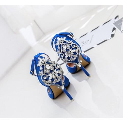 VENUS CHAN Wedding shoes satin rhinestone one-word buckle high heels stiletto banquet hollow womens singles large size