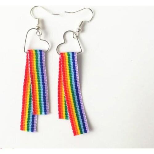 Korean Style Colorful Rainbow Ribbon Five Star Heart Dangle Earrings for Women Lady Fashion Party Jewelry alloy Bijoux