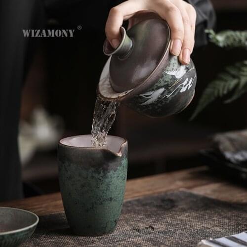 WIZAMONY Japanese kiln change color three-only cover bowl ceramic kung fu tea creative crane home large tea cup tea bowl