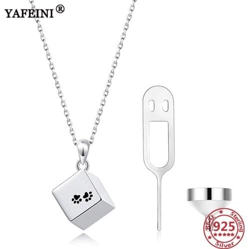 YAFEINI 925 Sterling Silver Paw Cube Urn Necklace for Ashes Memorial Urns Necklace Pet Ash Casket Cremation URN Pendant Necklace