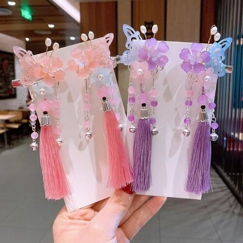 2pcs Vintage Flower Butterfly Tassel Antique Hair Clips Clip Hairpin Hanfu Chinese Traditional Headdress Handmade Hair clip