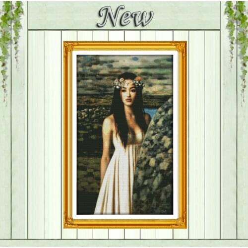 Green field girl beauty woman Counted Printing on the fabric DMC 11CT 14CT Cross Stitch kit Needlework Set embroidery Home Decor