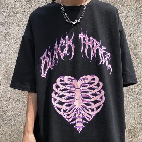 Woman t-shirts goth y2k Harajuku tops Skulls print Diablo Loose Short Sleeve kawaii anime Streetwear graphic t shirt top Clothes