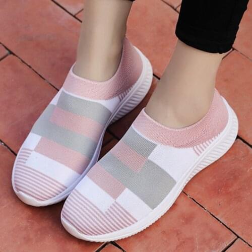 POLALI Women Casual Sneakers Knitted Loafers Sock Vulcanized Shoes Woman Female Stretch Flat Slip On Ladies Walking Plus Size