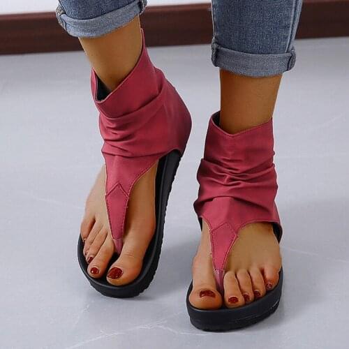 Womens Sandals Flip Toe Flat Ladies Platform PU Leather Sandals Summer Women Flip-Flops Zipper Plus Size Casual