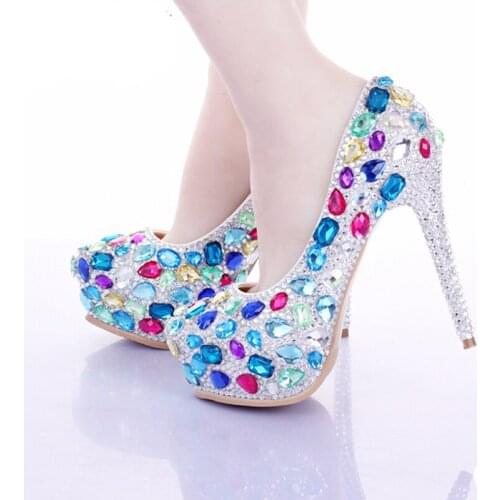 2020 Luxury Rhinestone Wedding Bride Shoes Multi Crystal Bridal Sheos Evening Party Prom Shoes Custom Made Valentine High Heels