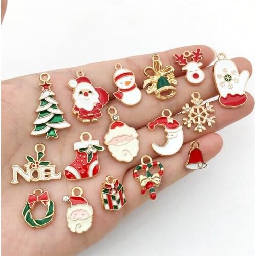 38 pcs Christmas Earrings Pendant Diy Jewelry Accessories Santa Claus Snowman Bell Pendant Necklace