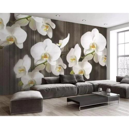 Beibehang Customized large mural wallpaper 3d orchid flowers wood grain modern fashion TV background wall wallpaper home decor