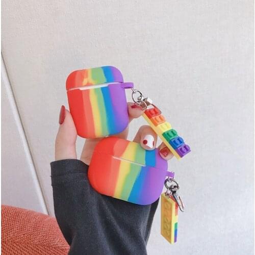 Rainbow Earphone Case For AirPods Case Fashion INS Pendant Earphone Cover For AirPods 2 3 AirPods Pro Soft Cover with Keychain