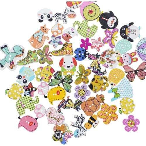50pcs Mixed Animals 2Hole Wooden Buttons for Scrapbooking Crafts DIY Baby Children Clothing Sewing Accessories Button Decoration