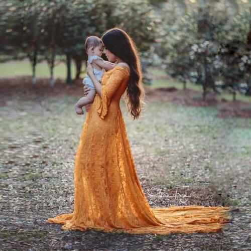 Long Maternity Dresses For Photo Shoot Sexy Lace Fancy Pregnancy Dresses Flare Sleeve Pregnant Women Maxi Gown Photography Props