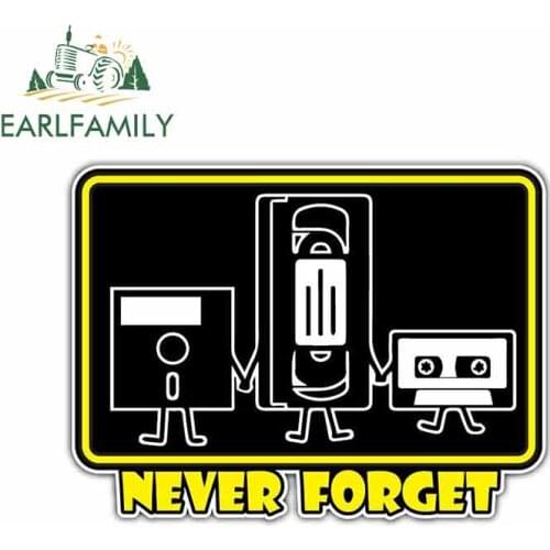 EARLFAMILY 13cm x 9.8cm for Never Forget Floppy VCR Cassette Cartoon Car Stickers Vinyl JDM Bumper Trunk Truck Graphics Decal