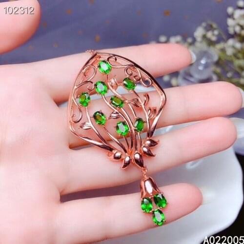 KJJEAXCMY Fine Jewelry 925 Sterling Silver inlaid Natural gemstone diopside Female Pendant Necklace chain noble Support test