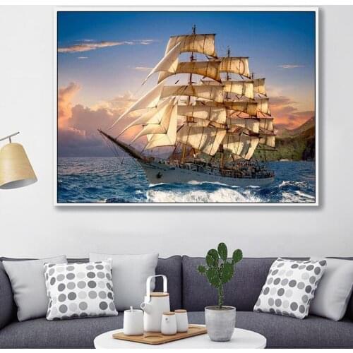 Full Square/Round Drill 5D Diamond Painting Sea Landscape Picture With Rhinestones DIY Mosaic Diamond Embroidery Sailboat