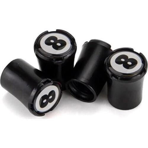 4pcs/Lot Billiards Black 8 Car Tire Valve Caps For Audi A4 A3 A5 A6 Q3 Q5 Q7 Wheel Tires Air Dust Waterproof Screw Airtight Cap