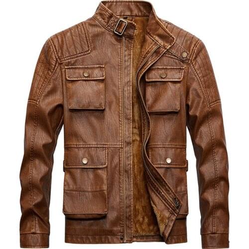 Winter New Mens Biker Jacket Casual Retro Multi-pocket Punk Style Motorcycle PU Leather Coat Handsome Mens Clothing Washable