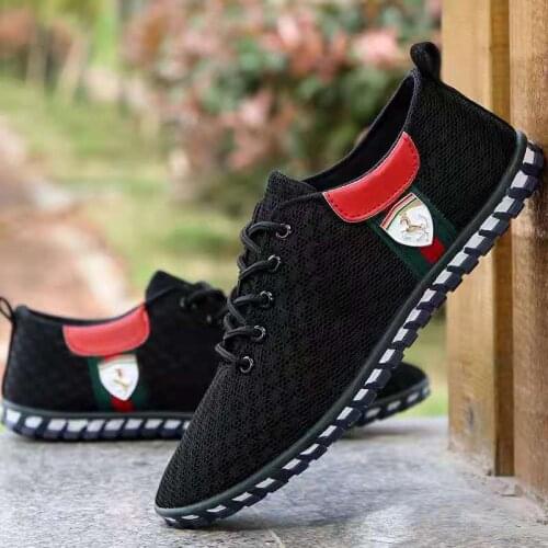 Mens Casual Shoes Spring Autumn Breathable Mesh Canvas Sneakers Lightweight Mens Loafers Low-Cut One-Step Mens Driving Shoes