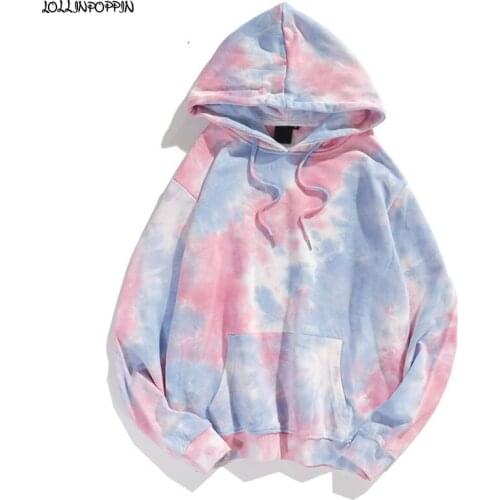 Hip Hop Tie-dyed Pink Hoodies Men 2021 New 100% Cotton Terry Tie Dye Loose Hooded Sweatshirts Male Pullover Hoody Casual