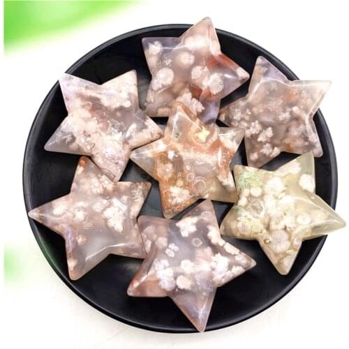 Natural Sakura Agate Crystals Stars Shaped Healing DIY Polished Stone Gemstone Decoration Natural Stones and Minerals
